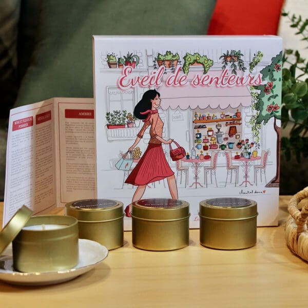 Coffret de Bougies “Éveil de Senteurs” • 4 bougies + boîte d’allumettes offerte